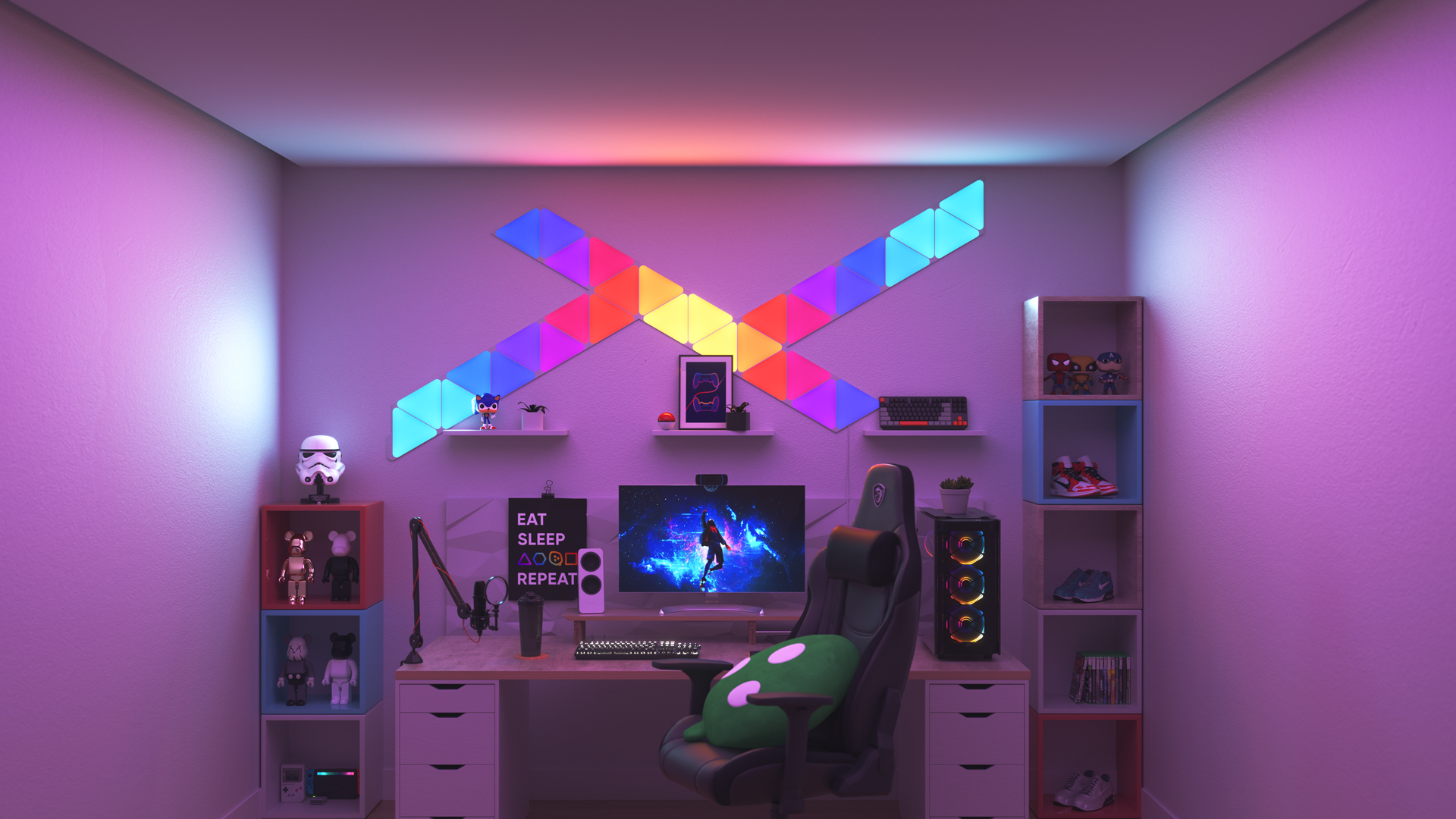 Habitaciones Gamer - Hoy os queríamos mostrar este setup para que vieseis  cómo, con unos pocos elementos RGB, se le puede dar vida a cualquier habitación  gamer. Unos paneles Nanoleaf, incluso el