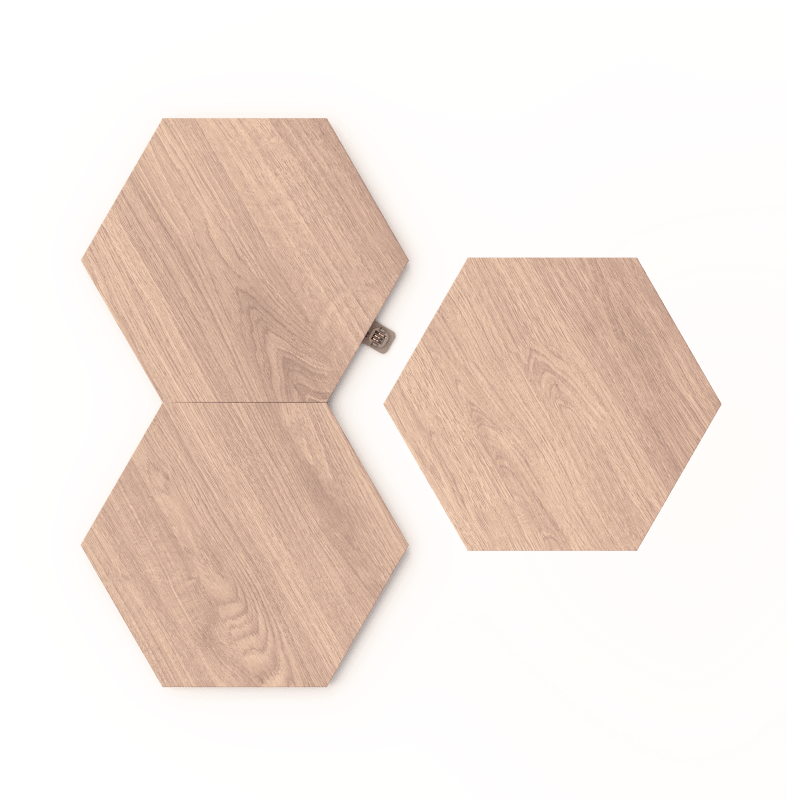 Paneles de luz modulares inteligentes hexagonales con aspecto de madera habilitados para Thread de Nanoleaf Elements. Paquete de expansión de 3. HomeKit, Google Assistant, Amazon Alexa, IFTTT. 