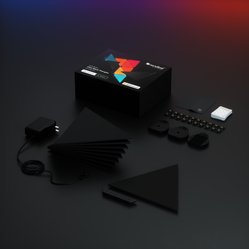 Shapes Limited Edition Ultra Black Triangles Smarter Kit (9 Panels) -  NL47-0103TW-9PK | Nanoleaf